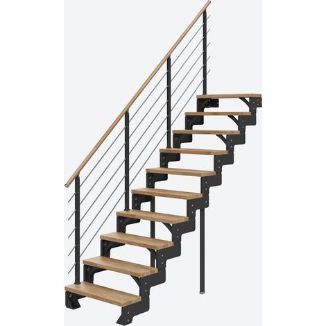 Dolle Modultreppe Gardentop Innen Eiche 10 Stufen 180-220cm Geschosshöhe 85cm Stufenbreite inkl. Geländer (1/4)