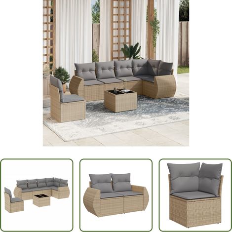 vidaXL Set sofás de jardín 7 piezas y cojines ratán sintético beige (1/5)