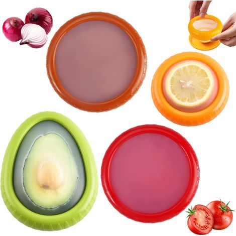 4 Pièces Boîte Conservation Silicone, Couvercle Étanche ABS, Pour Fruits Légumes Réfrigérateur (1/5)