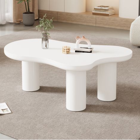 Wohnzimmertisch Wolkenform 107 cm MDF Weiß OKMYHOME (1/5)