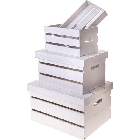 Set 3 Cassetta in legno con coperchio Larghezza 44 cm (1/4)