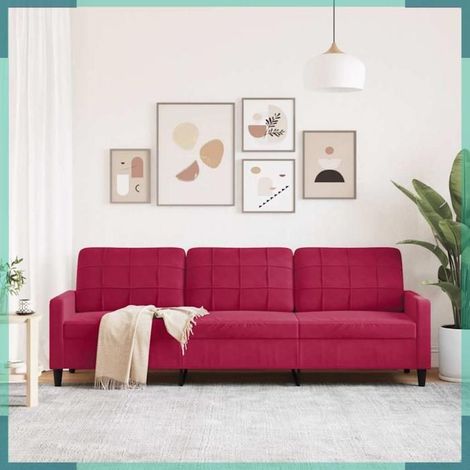 4007648 Canapé à 3 places Rouge bordeaux 210 cm Velours (1/5)