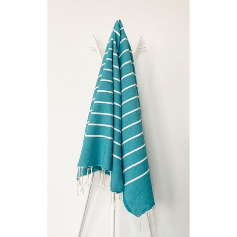 Fouta 100x200 Emeraude Rayures Blanches - 100% coton - franges