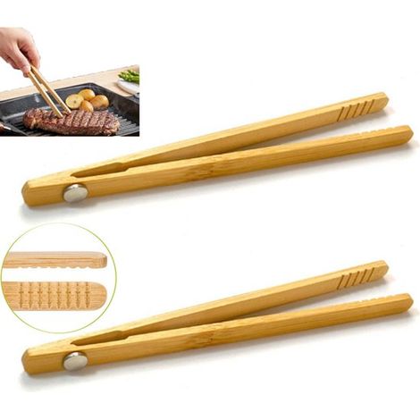 Lot de 2 pinces à pain en bambou, avec fixation magnétique, antidérapantes, pour pain, bacon, salade et service en cuisine (1/5)