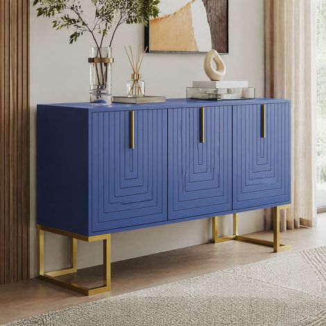 Buffet 3 portes avec étagères réglables, MDF et panneaux de particules, bleu marine DESVIAE (1/5)