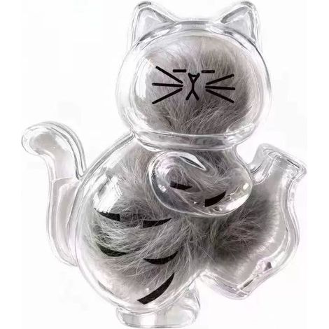 Cute kitten fur and whiskers transparent storage box, cat-shaped creative refrigerator magnet, tabby design (magnetic).