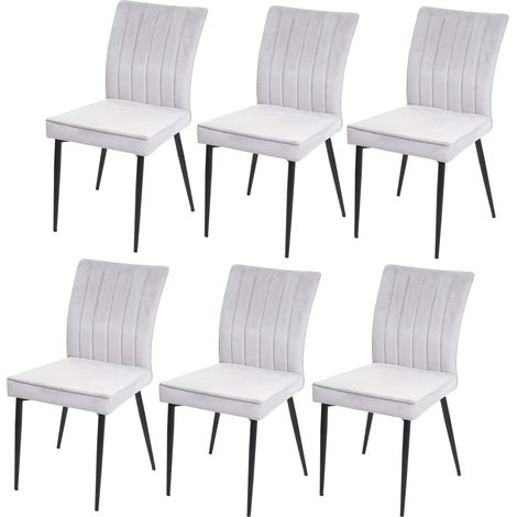 Set 6x sedie sala da pranzo soggiorno HHG-319 metallo verniciato velluto grigio chiaro (1/5)