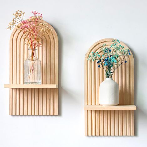 2 Stück Holzregale für Wanddekoration, modernes böhmisches Wandregal, böhmisches Stil, Wandregal aus Holz für Küche, Schlafzimmer, Badezimmer, Wohnzimmer, Wohnheim (1/5)