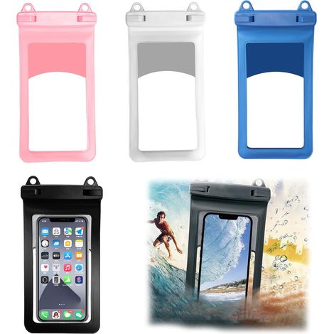 Juego de 4 fundas impermeables para teléfono de 7 pulgadas, fundas transparentes impermeables para nadar, bañarse y cocinar, IPX8, adecuadas para la mayoría de los tipos de teléfonos móviles.