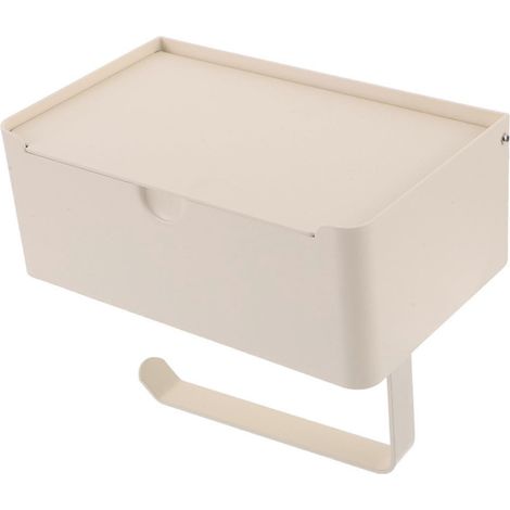 Porte-papier toilette avec étagère de rangement pour salle de bain, auto-adhésif sans perçage, noir mat, plateau pour téléphone (1/5)