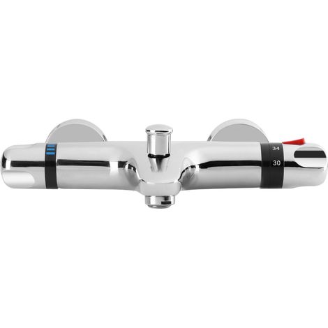 Robinet mitigeur thermostatique mural chromé pour douche et salle de bain. (1/5)