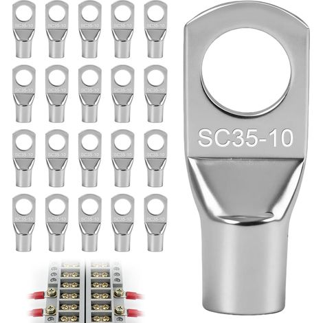 35mm² Cosses Tubulaires M10 Cosses Annulaires, à Sertir en Cuivre Étamé, Connecteurs Électriques à Œillet pour Câbles Électriques, Batterie, Tableau, Installation Électrique (1/5)