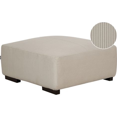 Pouf Carré en Velours Côtelé Beige Type Ottoman à Pieds en Bois d'Eucalyptus Rembourré Lungo
