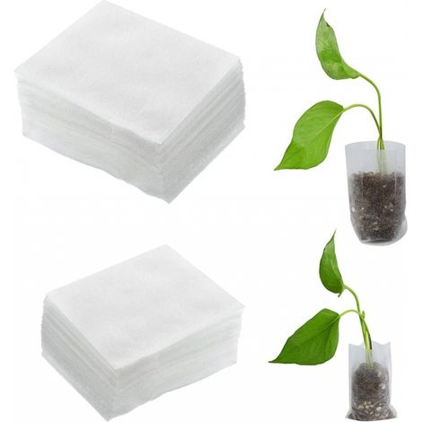 200 pcs Sacs de Plantes Sac de Culture de Semis Sac de Pépinière Sac de Plante pour Non-tissé (2 tailles)1012cm,1614cm, Blanc (1/5)