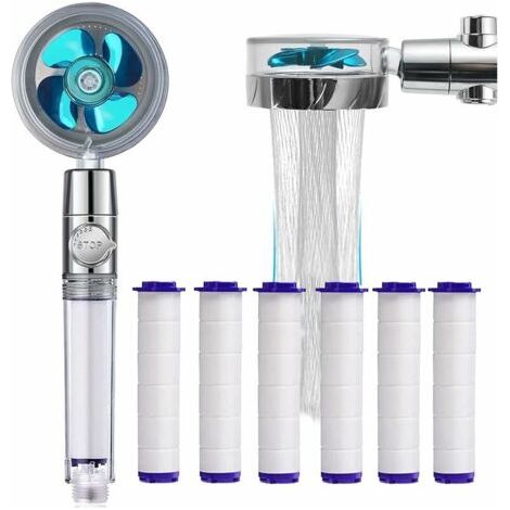 (Bleu) Douchette À Main, Douche Anti-Calcaire À Économie D'Eau, Douche En Spirale À 360°, Avec 6 Filtres En Coton Pp Pour Un Remplacement Facile.