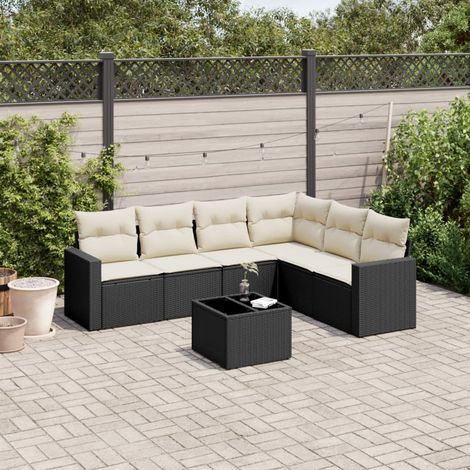 Salon de jardin modulable 7 pièces en résine tressée noire avec coffres de rangement, 60.01kg - PANGIVO (1/3)