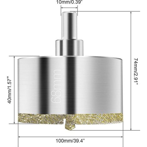 Scie Cloche Diamant 68 mm, Foret Diamant avec Foret Guidage Central, Scie Cloche Carrelage avec Revêtement de Surface en Diamant pour Coupe de Verre, Carrelage, Céramique, Marbre, Calcaire (1/5)