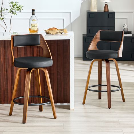 Lot de 2 Tabourets de Bar pour Cuisine et Comptoir Structure en Bois et Simili Cuir Noir 92 cm - PANGIVO (1/5)