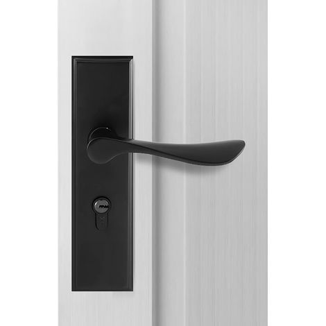 Poignée de porte à levier (noir), serrure à levier Euro, serrure à 2 leviers, cylindre, 3 clés en cuivre, alliage de zinc (1/5)