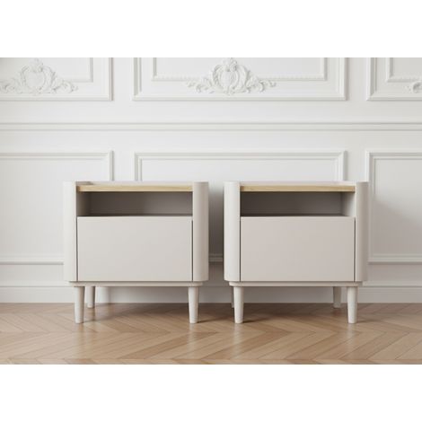 BOBOCHIC - Lot de 2 chevets 1 tiroir ANYRA pieds en bois massif   Beige