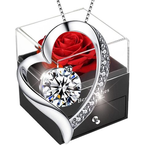 Rose eternelle,Femme boîte de Roses,Rose Conservée,Rose Stabilisée Rouge,Cadeau pour Elle la Noël,La Saint-Valentin,Fête des mères,Anniversaire (1/5)
