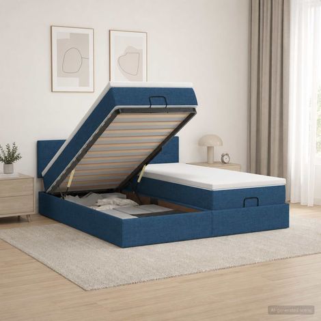 vidaXL Lit coffre avec matelas et LED Bleu 180 x 200 cm Tissu (1/5)