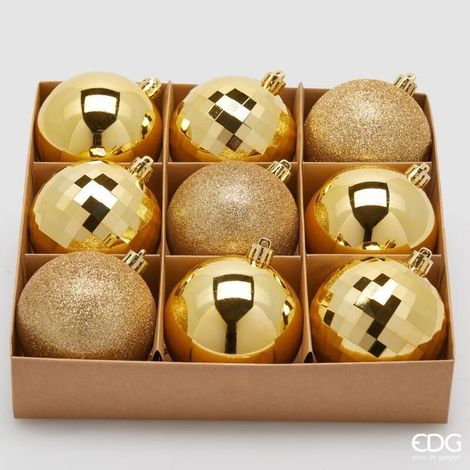 EDG Set 9 Pezzi Palla Di Natale Mirrormix Assortiti Oro8 Cm
