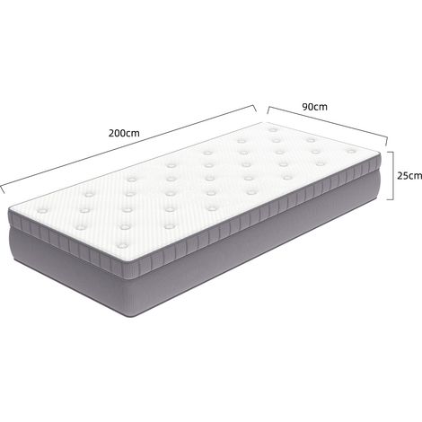 Matelas 90x200 épaisseur 25cm mousse confort,matelas à ressorts encastrés 7 zones ergonomique certifié OEKO-TEX.