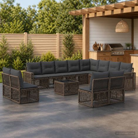 Salon de jardin modulable 13 pièces en polyrotin gris et gris foncé, 12 places, 100.08kg - PANGIVO (1/5)