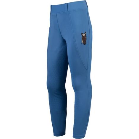 9/11 anni, marrone: Leggings per equitazione da bambina modello Mia full grip con passanti e stampa cavallino