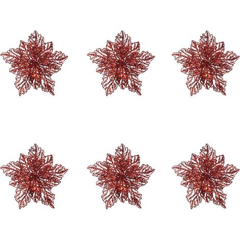 OFFERTA 6 POINSETTIA APPENDIBILE CON CLIPS 23.5 X 10 CM CON GLITTER ROSSO