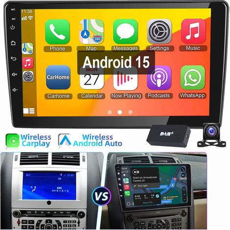 Autoradio 9 pouces pour Peugeot 407 2004-2011 Android 15 Carplay GPS RDS BT WiFi 4+64G DAB CAM