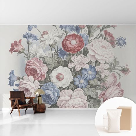 Fototapete Tapete Vliestapete mit Kleber Büro Wandgestaltung - Wanddekoration Wohnzimmer Bunter Blumenstrauß 416x254 cm (1/5)
