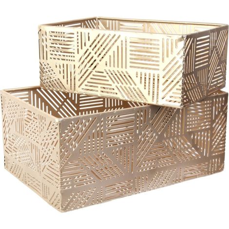 Lot de 2 Paniers de Rangements en Métal Doré Ajouré Motif Géométrique (1/4)
