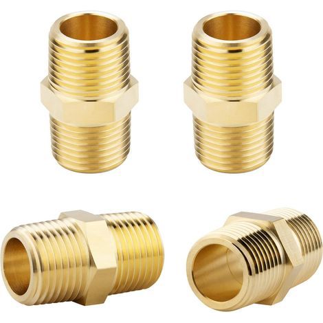 1/2 NPT x 1/2 NPT solid brass male hex fittings, solid brass pipe adapter fittings, equal end connectors, 4 pieces (1/5)