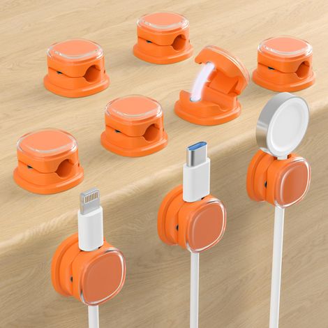Fermacavi magnetici, supporto regolabile per la gestione dei cavi, per uffici domestici, telefoni, computer e cruscotti auto (set da 9 pezzi, arancione) - AquaForge (1/5)