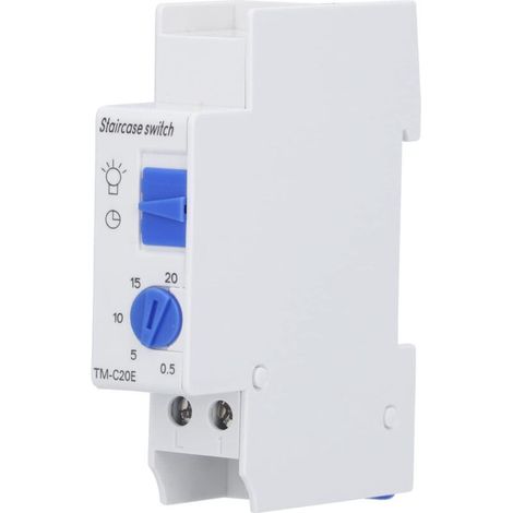 Control de iluminación con temporizador mecánico ajustable y un amplio rango de duración de 1 a 20 minutos para iluminación de escaleras. Carcasa de ABS. 16 A, 220 V, 240 V.