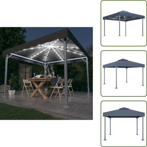 Tonnelle avec guirlande lumineuse LED 300x300 cm Anthracite - Abri Jardin - Tonnelle - Gazebo - Parasol - Éclairage Solaire (1/5)