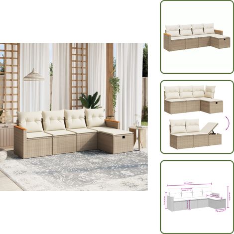 The Living Store 5-tlg. Garten-Sofagarnitur mit Kissen Beige Poly Rattan - Gartensessel (1/5)
