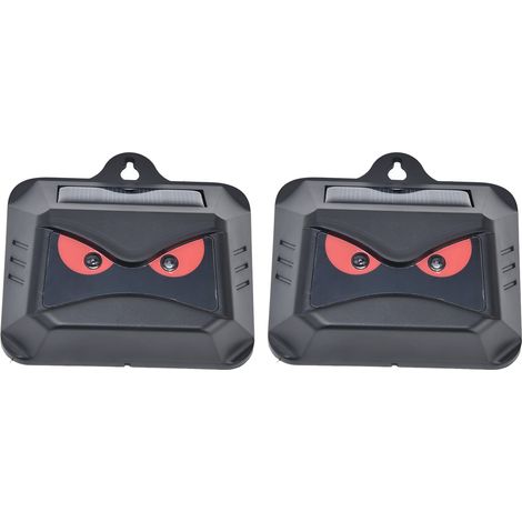 Lot de 2 répulsifs pour animaux, lampes stroboscopiques à LED rouges, étanches, à chargement solaire automatique, boîtier en ABS noir. (1/5)