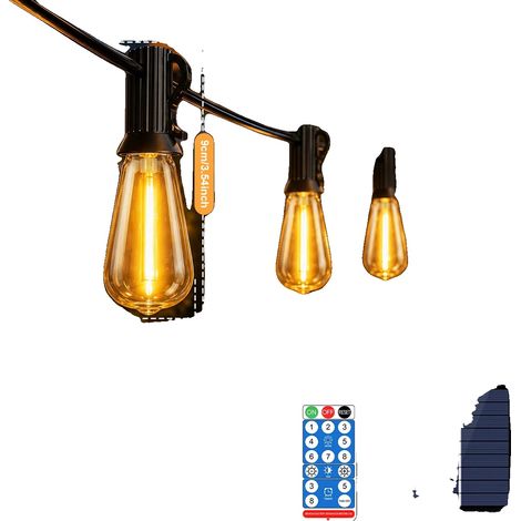 Guirnalda de luces solares para exteriores, ideal para patios, con brillo ajustable y diseño resistente a la intemperie. Incluye 10 bombillas y mide 7 metros. (1/2)