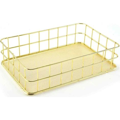 Panier de rangement en fer pour cosmétiques, bijoux et papeterie de bureau, finition métallique, couleur or grand format (1/5)