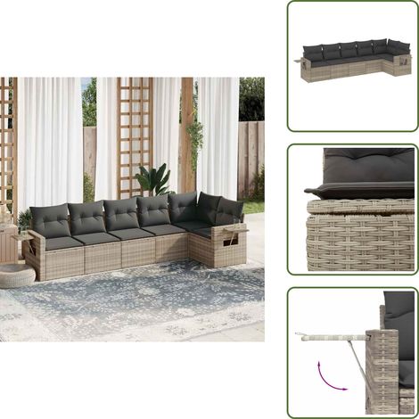 vidaXL Salon de jardin 6 pcs avec coussins gris clair résine tressée (1/5)
