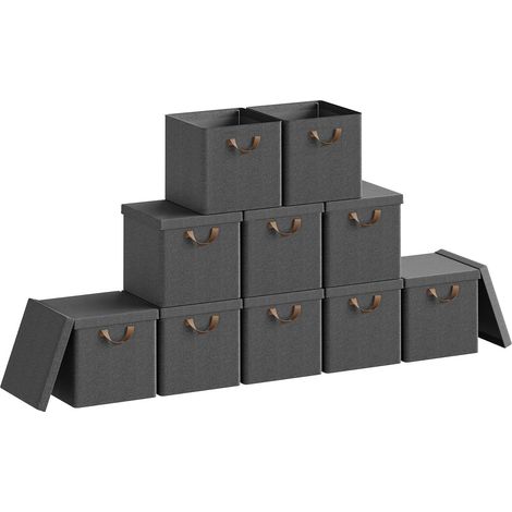WOLTU 10x 26L Storage Boxes with Lids, Stackable Design Storage Chests Fabric, Grey