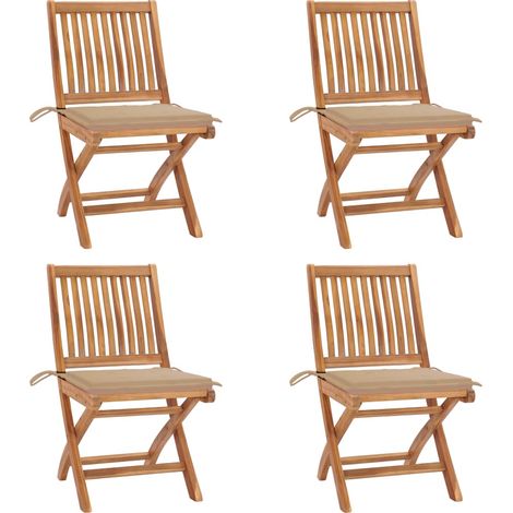 Lot de 4 Chaises pliables de jardin avec coussins,Fauteuils d'extérieur Teck solide -TF59178 (1/5)
