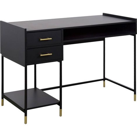 Schreibtisch Tedy , 2 Schubladen, Holz und Metall, schwarz