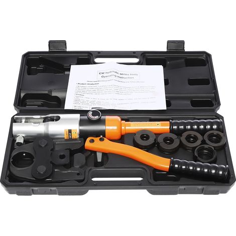 Herramienta de crimpado hidráulica, construcción duradera, funcionamiento eficiente, color naranja. (1/2)