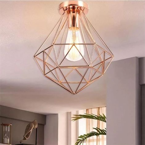U-Do Plafonnier forme Diamant en Métal Or Rose E27 40W Lampe de Plafonde Intérieur style Moderne Lampe Brillant pour Cuisine Salon (1/4)