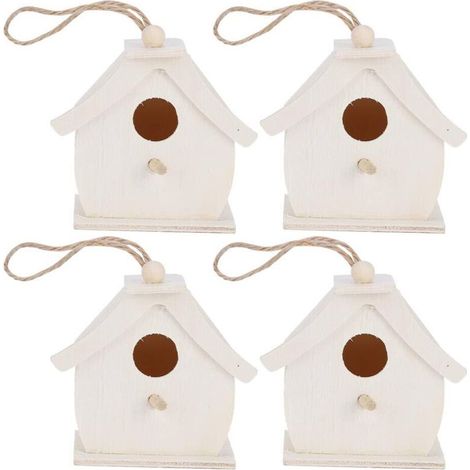 Mini casitas colgantes de madera para pájaros, 4 piezas, nidos para pájaros, adornos para jardín, balcón y patio -Crezuo