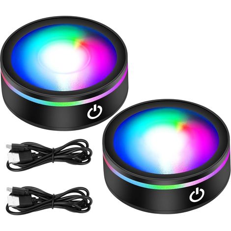 Filiyano – lampe multicolores – Socle lumineux LED, lot de 2 supports de lampe multicolores, socle d'exposition pour cristaux de verre 3D à changement (1/5)